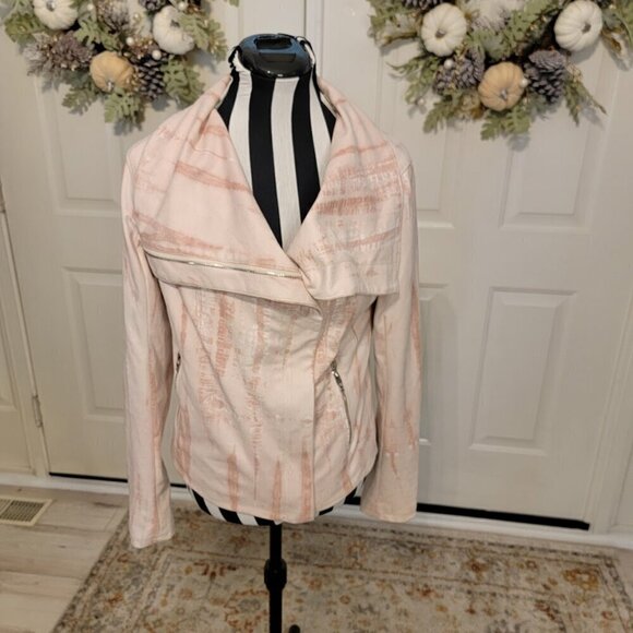BLANKNYC - Light Pink Tie-Dye Zip-Up Faux Suede Moto Jacket Sz M - Picture 2 of 10